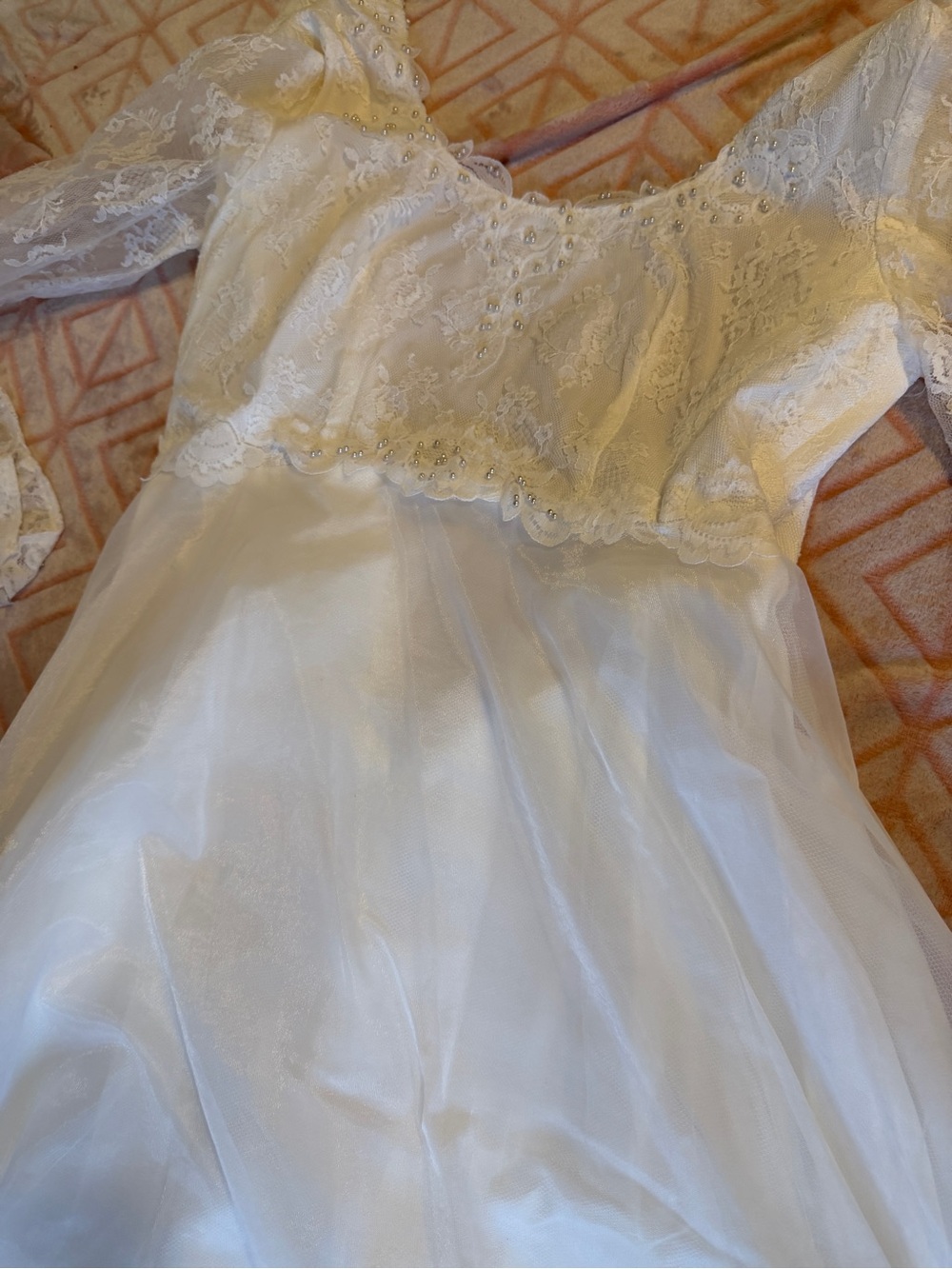 White Lace Wedding Dress with Beaded Bodice